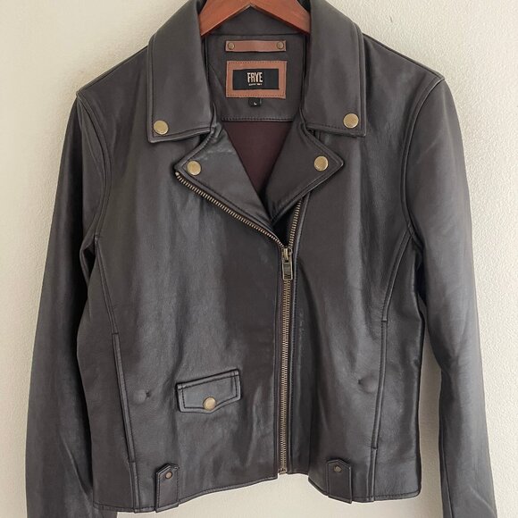 FRYE AND CO. Jackets & Blazers - FRYE Dark Brown Lamb Leather Biker Jacket with Asymmetric Zipper: NWOT! LARGE